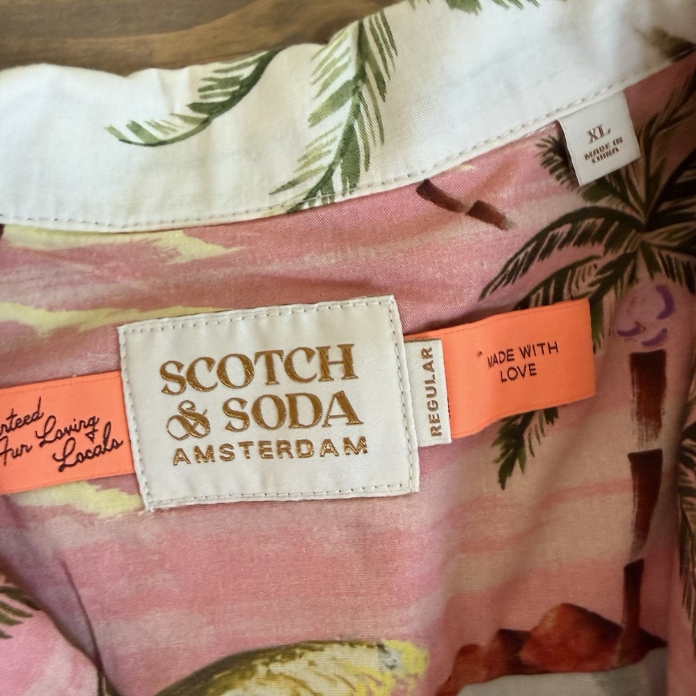 Scotch & Soda Men's XL Tropical Short Sleeve Button Up Shirt Cotton Collar Beach - Picture 4 of 7